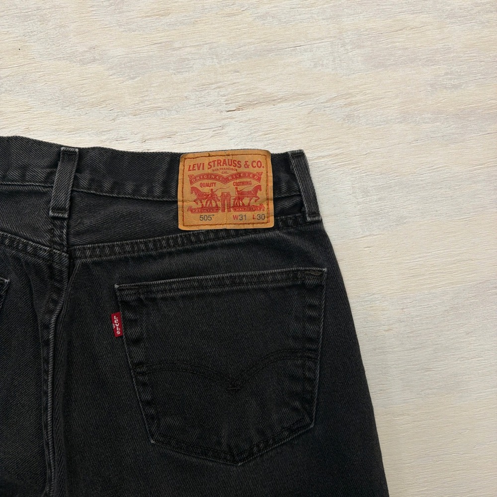 Levi's Jeans 505 Regular Fit W31 L30 Straight Leg Washed Black Denim Men
